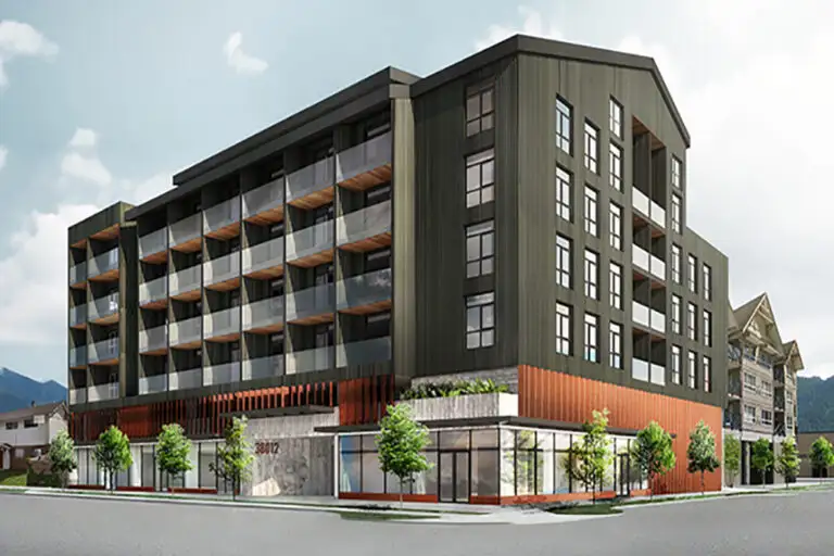 Ashlu 5 storey wood frame residential condo and commercial space project in Squamish Bc.